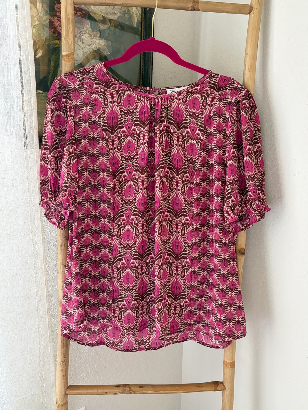 DR2 Pink Patterned Short Sleeve Blouse